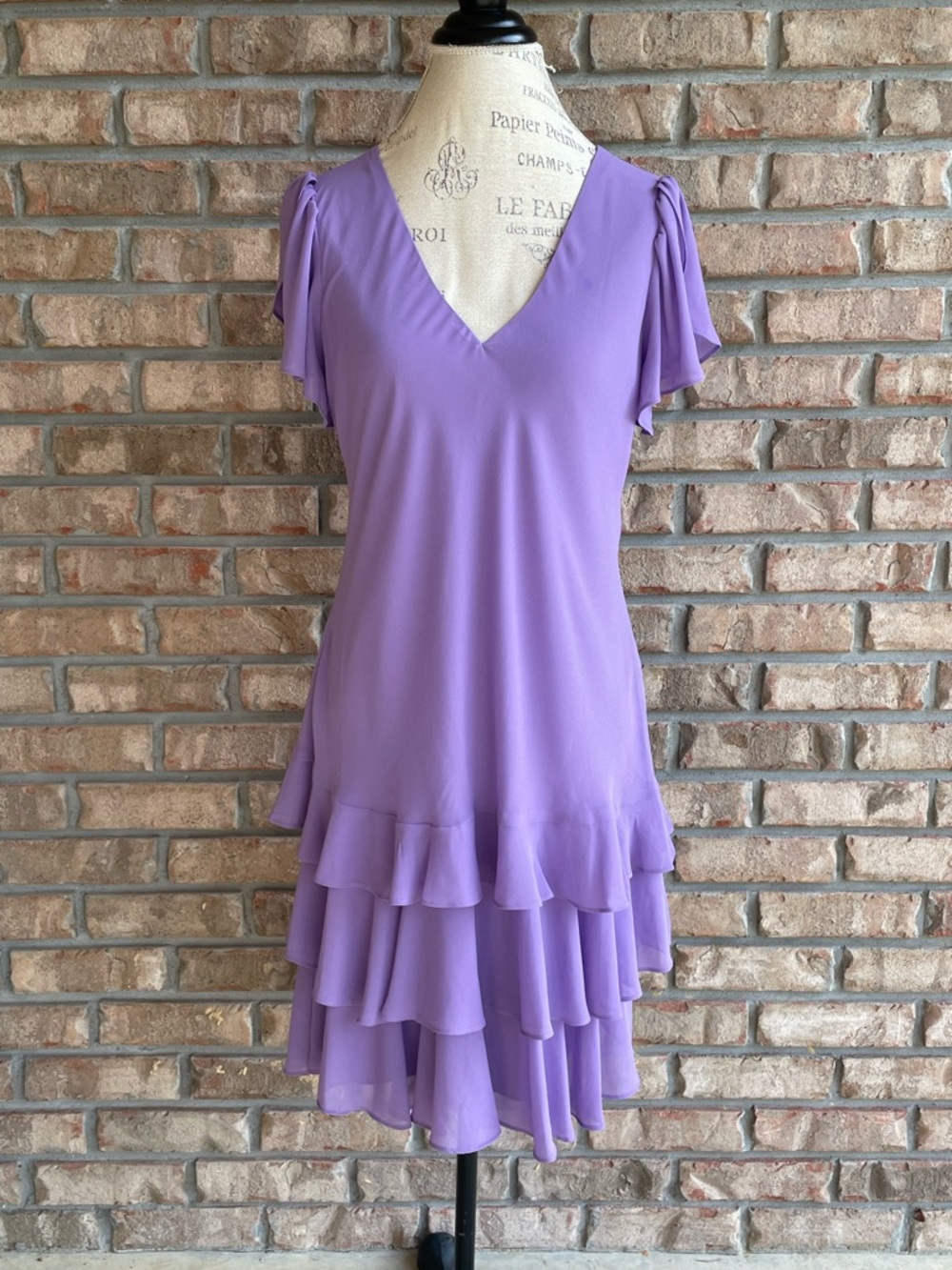 Lauren Ralph Lauren Lilac V‑Neck Tiered Ruffle Dress